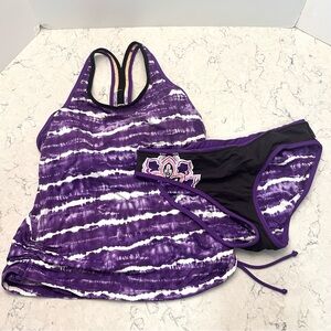 Athleta Women’s Medium Purple Tankini Swim Suit Reversible Bottom White Black